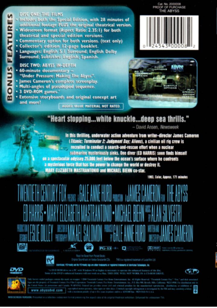 The Abyss Special Edition DVD movie collectible [Barcode 024543037835] - Main Image 2