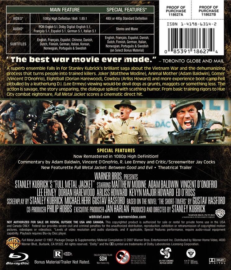 Full Metal Jacket Blu-ray movie collectible [Barcode 883929195176] - Main Image 2