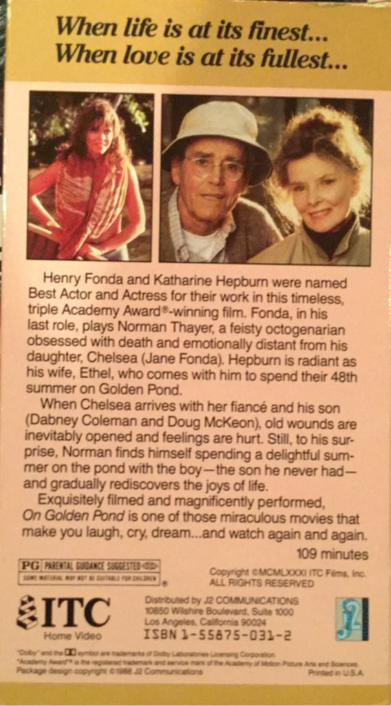 On Golden Pond VHS movie collectible [Barcode 016193200318] - Main Image 2