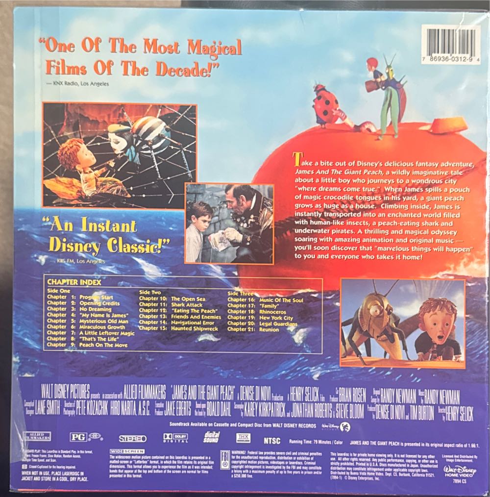 * LD : ANIMATED : James and the Giant Peach (THX) Laser Disc movie collectible [Barcode 786936031294] - Main Image 2
