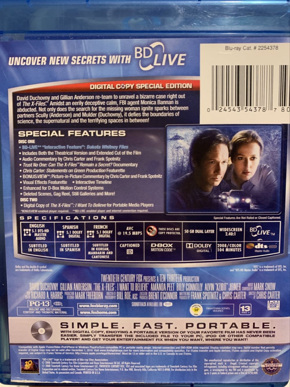 The X-Files: I Want To Believe Blu-ray movie collectible [Barcode 024543543787] - Main Image 3