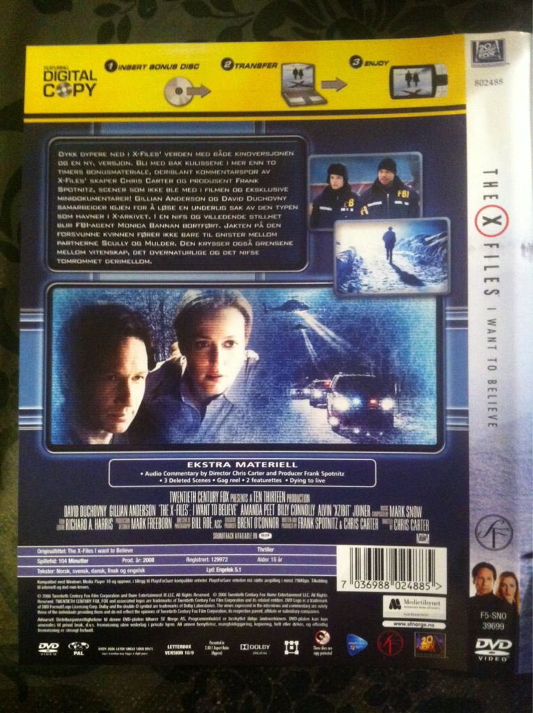 The X-files: I Want to Believe Streaming Service movie collectible [Barcode 7036988024885] - Main Image 2