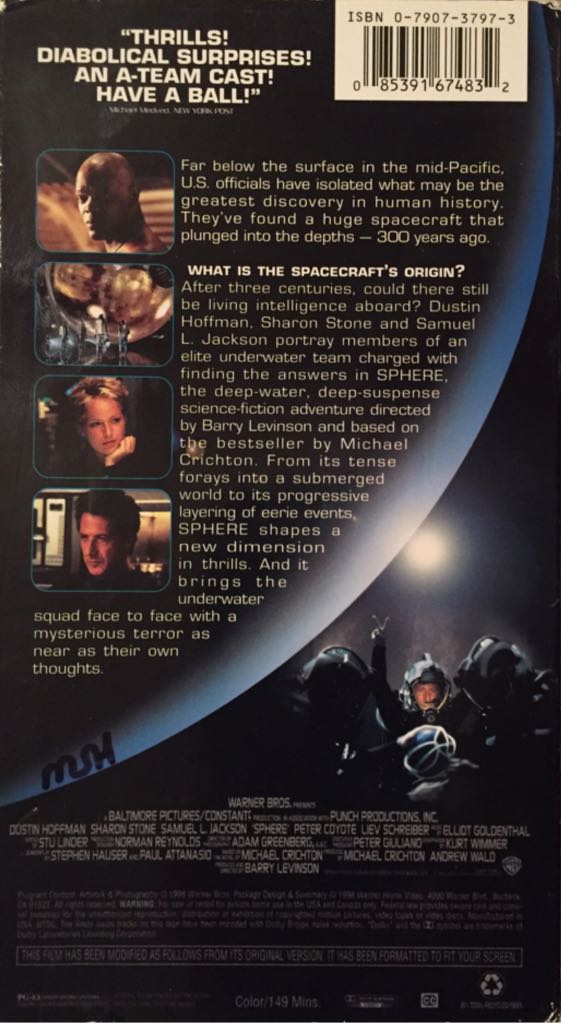 Sphere VHS movie collectible [Barcode 085391674832] - Main Image 2