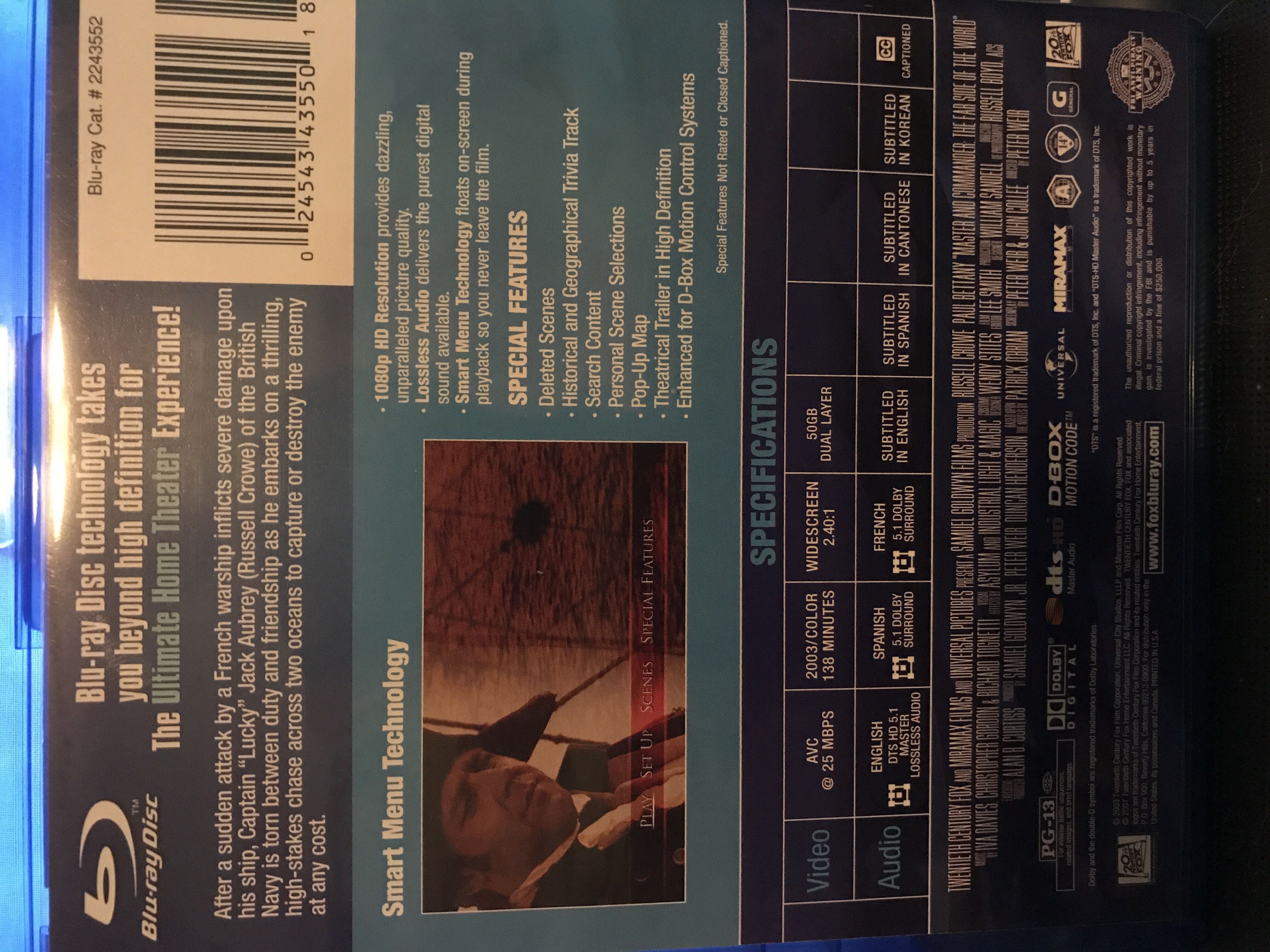 Master and Commander: The Far Side of the World Blu-ray movie collectible [Barcode 024543435501] - Main Image 3