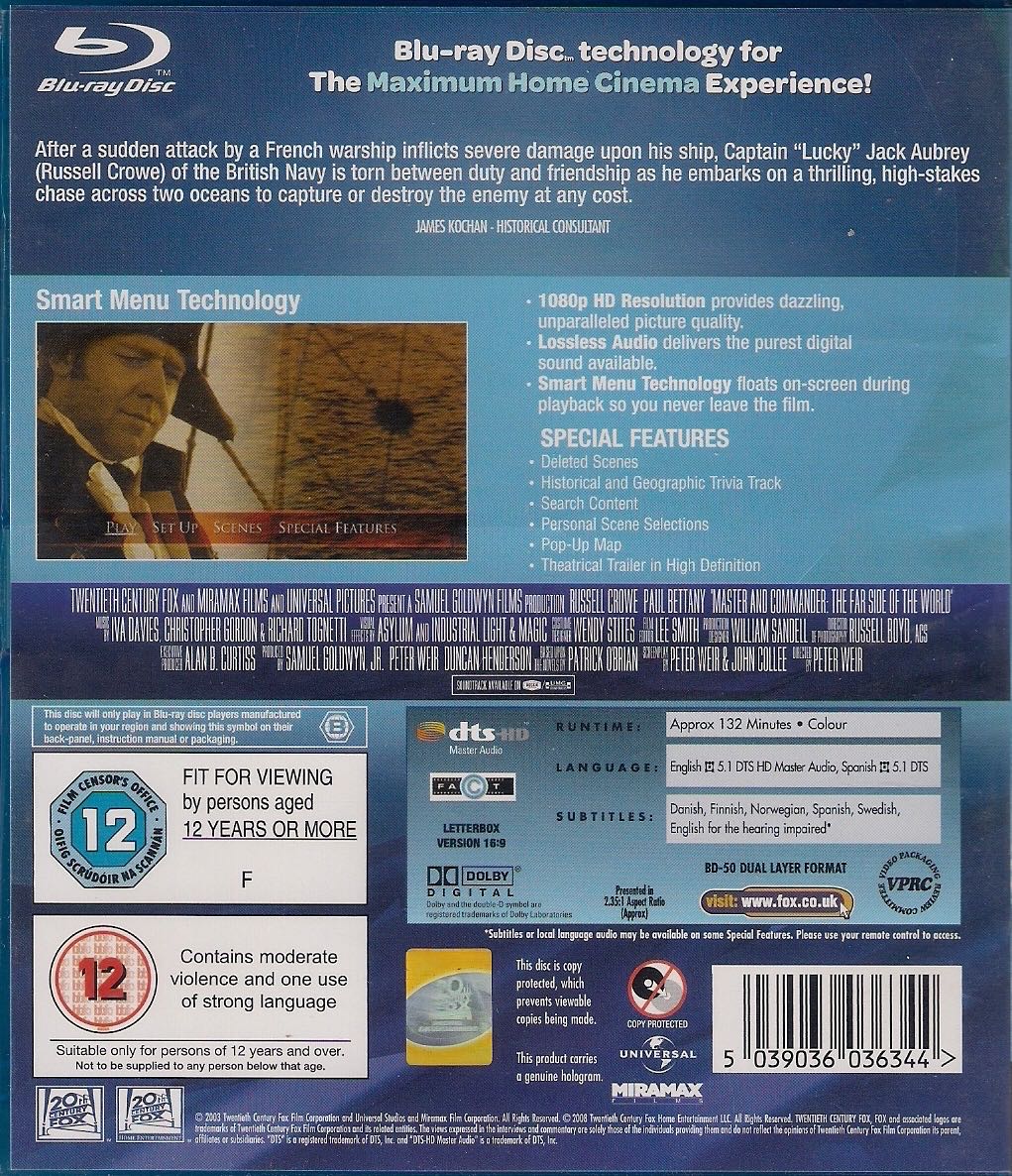 Master And Commander: The Far Side Of The World Blu-ray movie collectible [Barcode 8712626036029] - Main Image 2