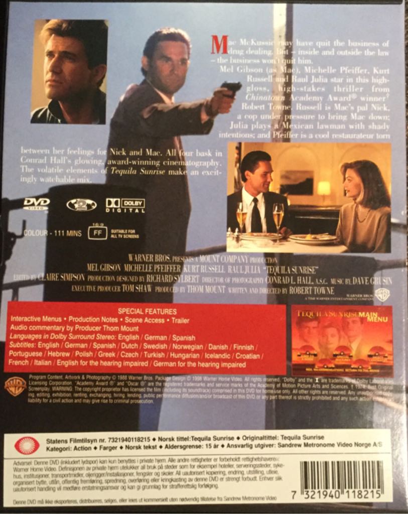 Tequila Sunrise Digital Copy movie collectible [Barcode 7321940118215] - Main Image 2