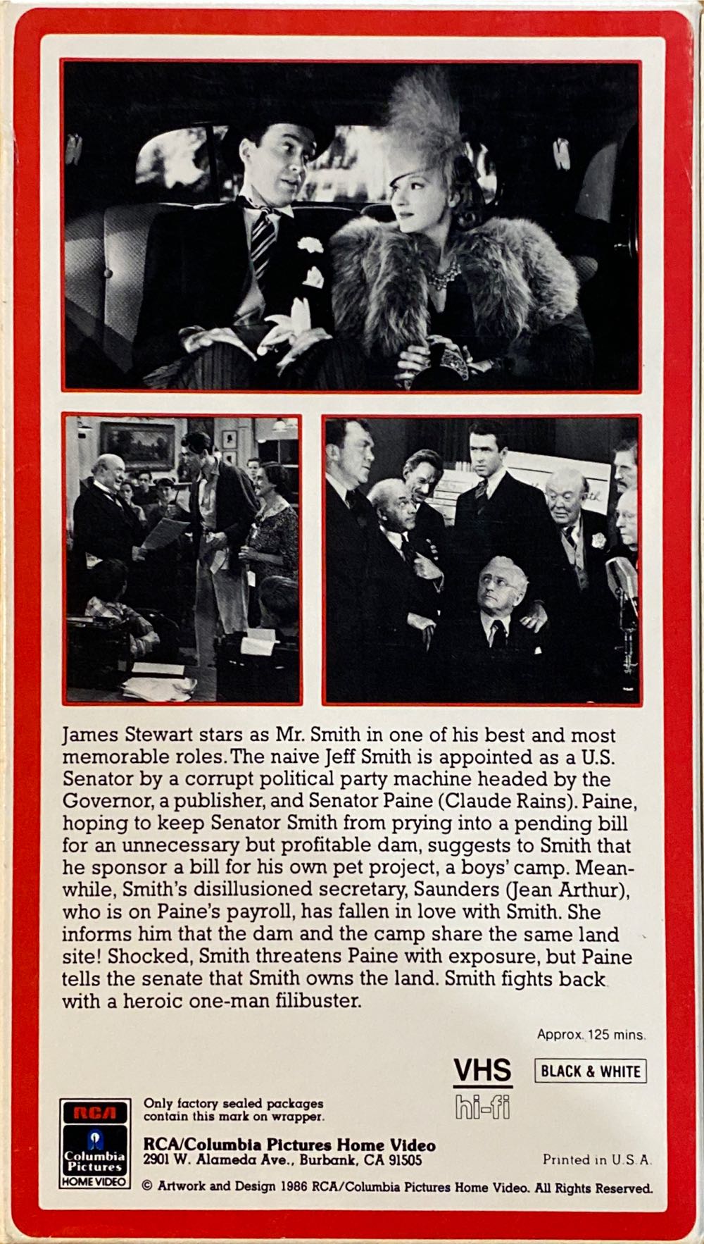 Mr. Smith Goes to Washington VHS movie collectible [Barcode 043396600645] - Main Image 2