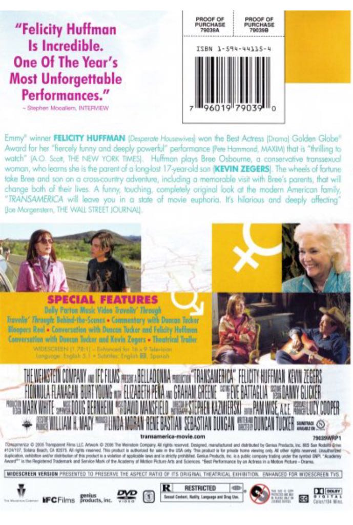 Transamerica DVD movie collectible [Barcode 065935221999] - Main Image 2