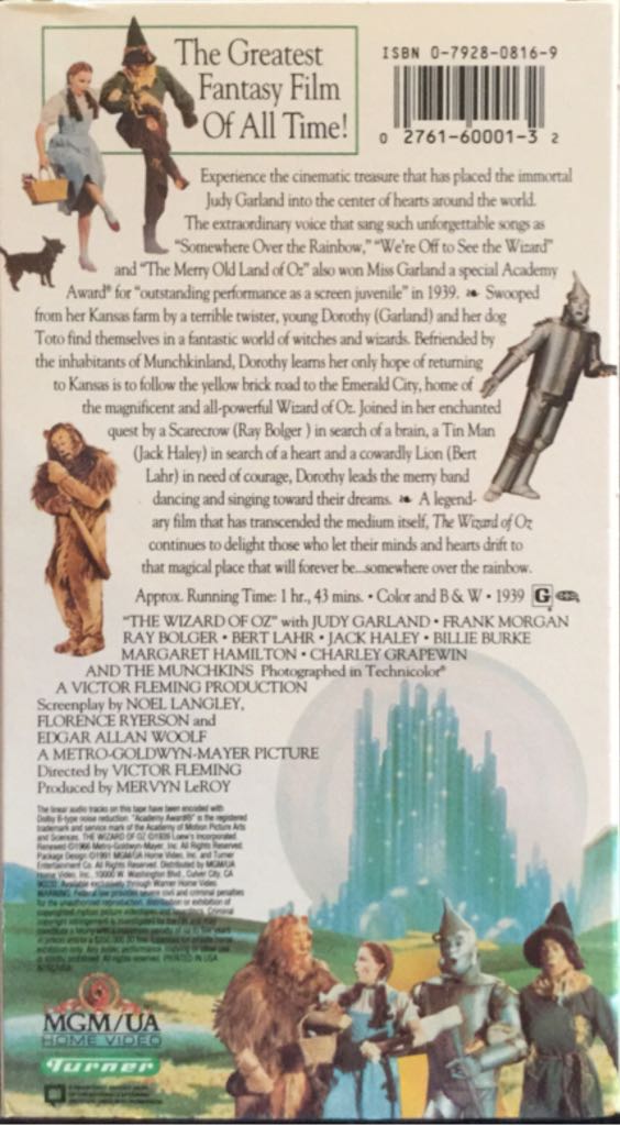 The Wizard of Oz/ Front Cover Book VHS movie collectible [Barcode 027616000132] - Main Image 2