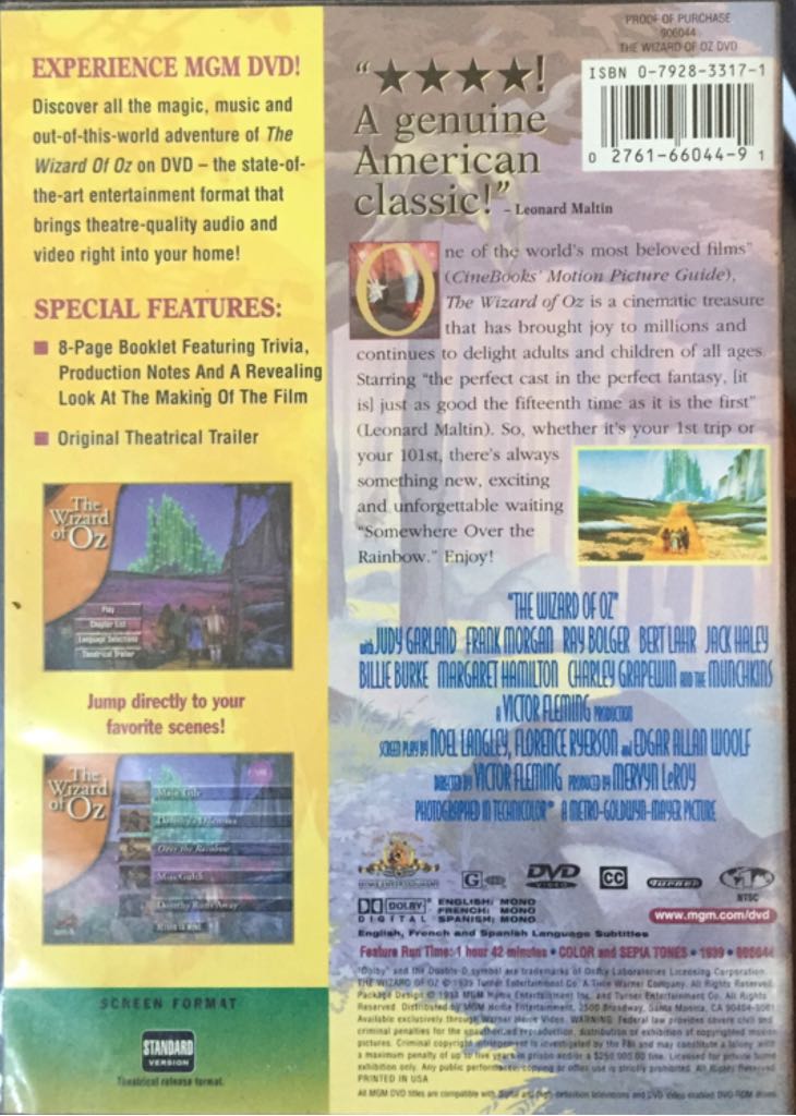 The Wizard of Oz DVD movie collectible [Barcode 027616604491] - Main Image 2