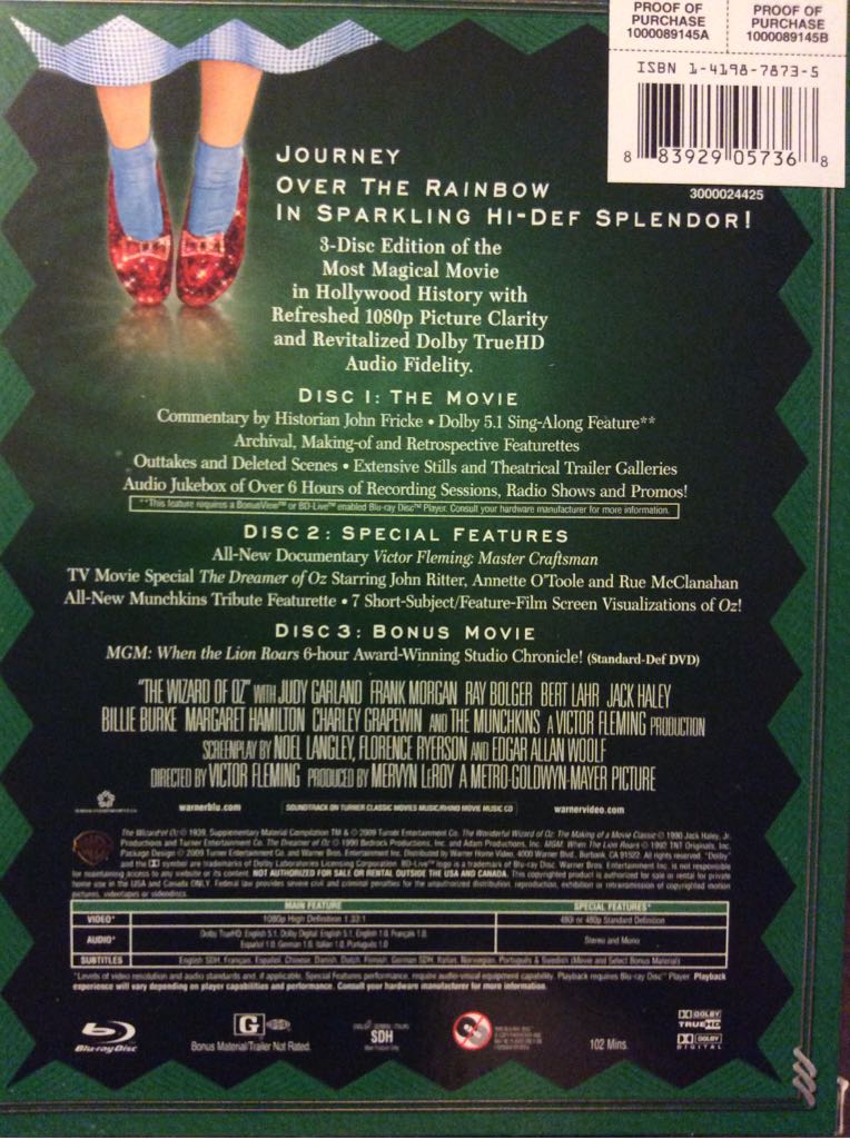 * BR : Wizard of Oz Blu-ray movie collectible [Barcode 883929057368] - Main Image 2