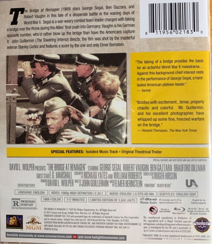 The Bridge at Remagen Blu-ray movie collectible [Barcode 811956021830] - Main Image 2