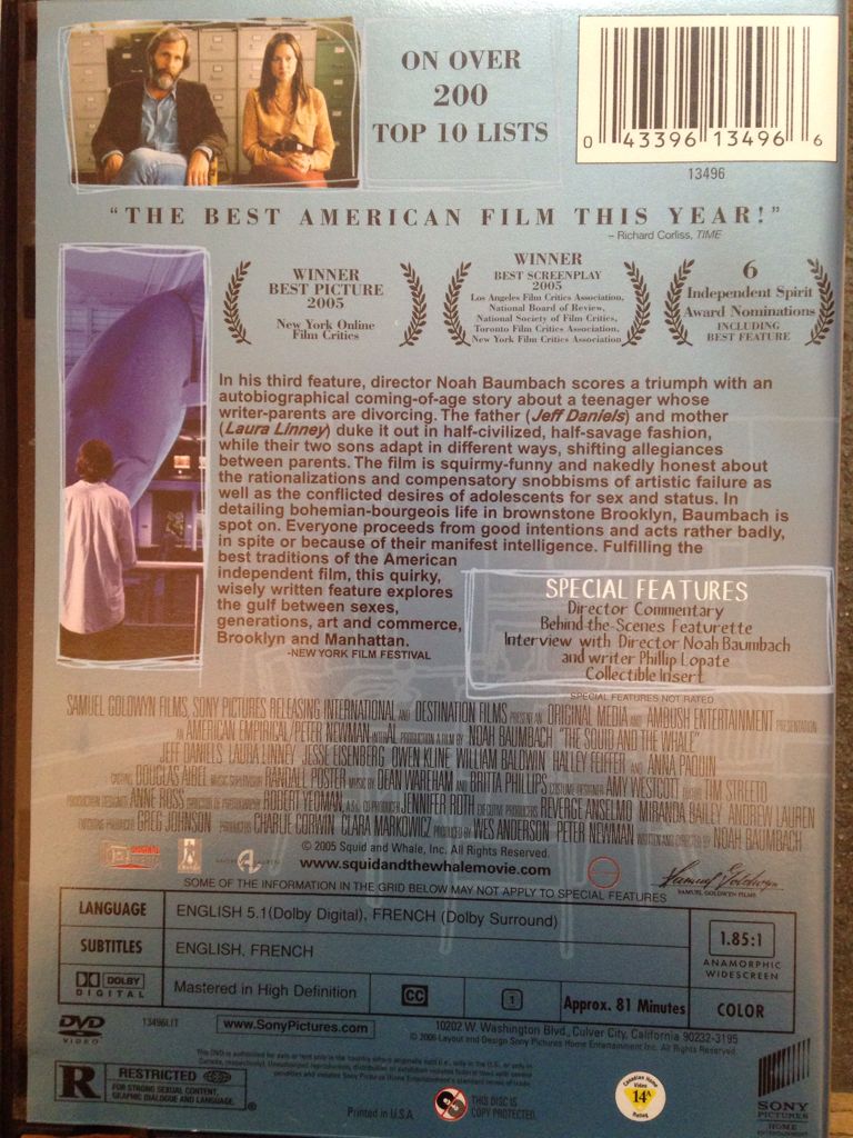 The Squid And The Whale DVD movie collectible [Barcode 043396134966] - Main Image 2