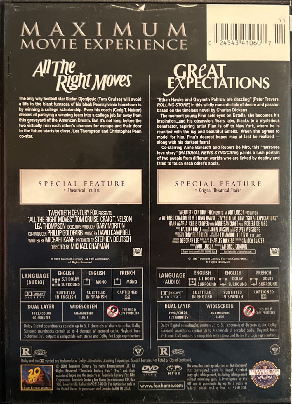 All the Right Moves / Great Expectations DVD movie collectible [Barcode 024543410607] - Main Image 3