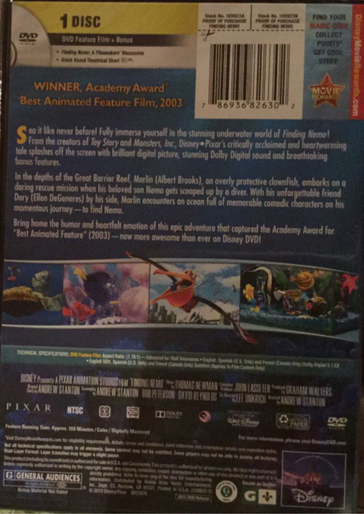 Finding Nemo DVD movie collectible [Barcode 786936826302] - Main Image 2