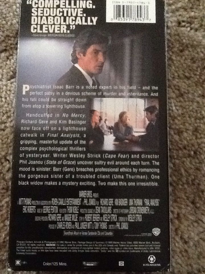 Analyse Fatale - Final Analysis VHS movie collectible [Barcode 085391224334] - Main Image 2