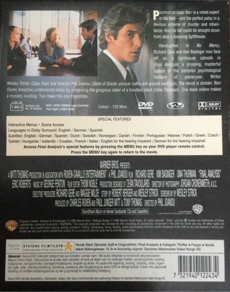 Final Analysis DVD movie collectible [Barcode 7321940122434] - Main Image 2
