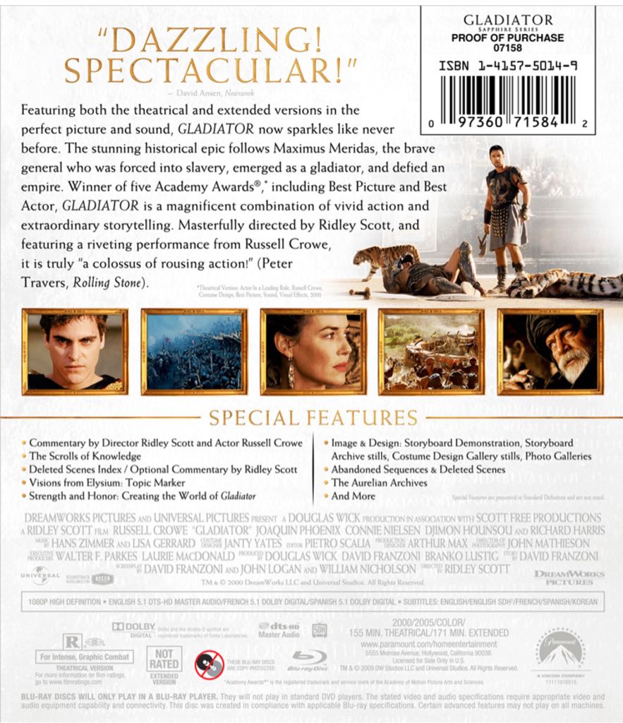 Gladiator Blu-ray movie collectible [Barcode 5050582587708] - Main Image 2