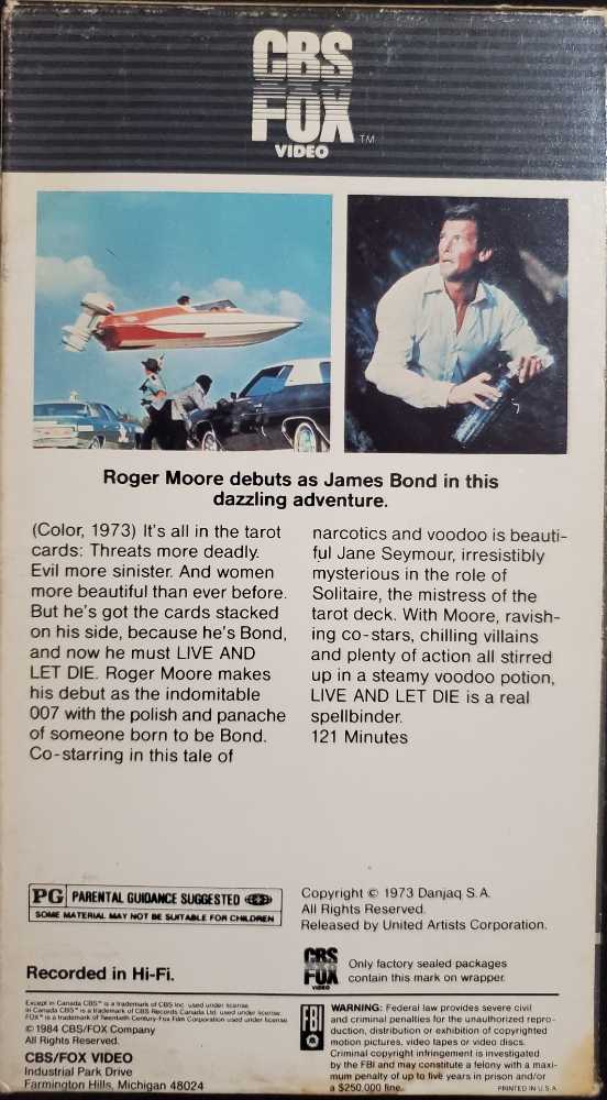 007: Live And Let Die VHS movie collectible [Barcode 61263338] - Main Image 2