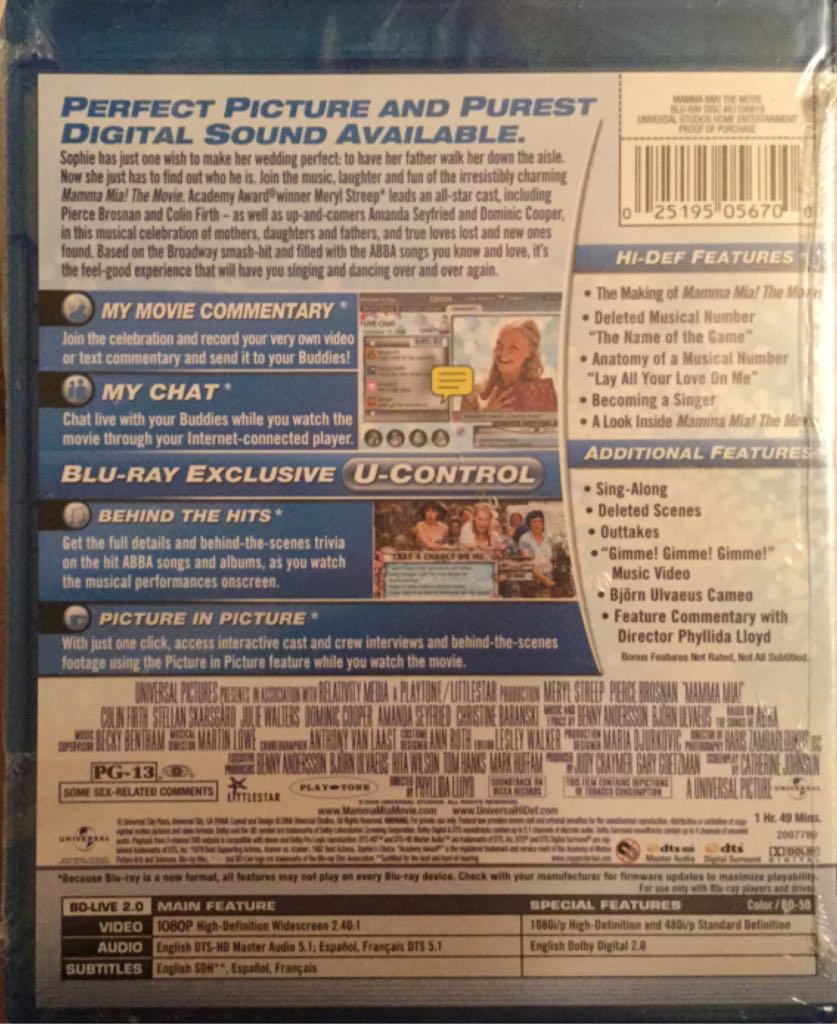 Mamma Mia!  Blu-ray movie collectible [Barcode 025195056700] - Main Image 2