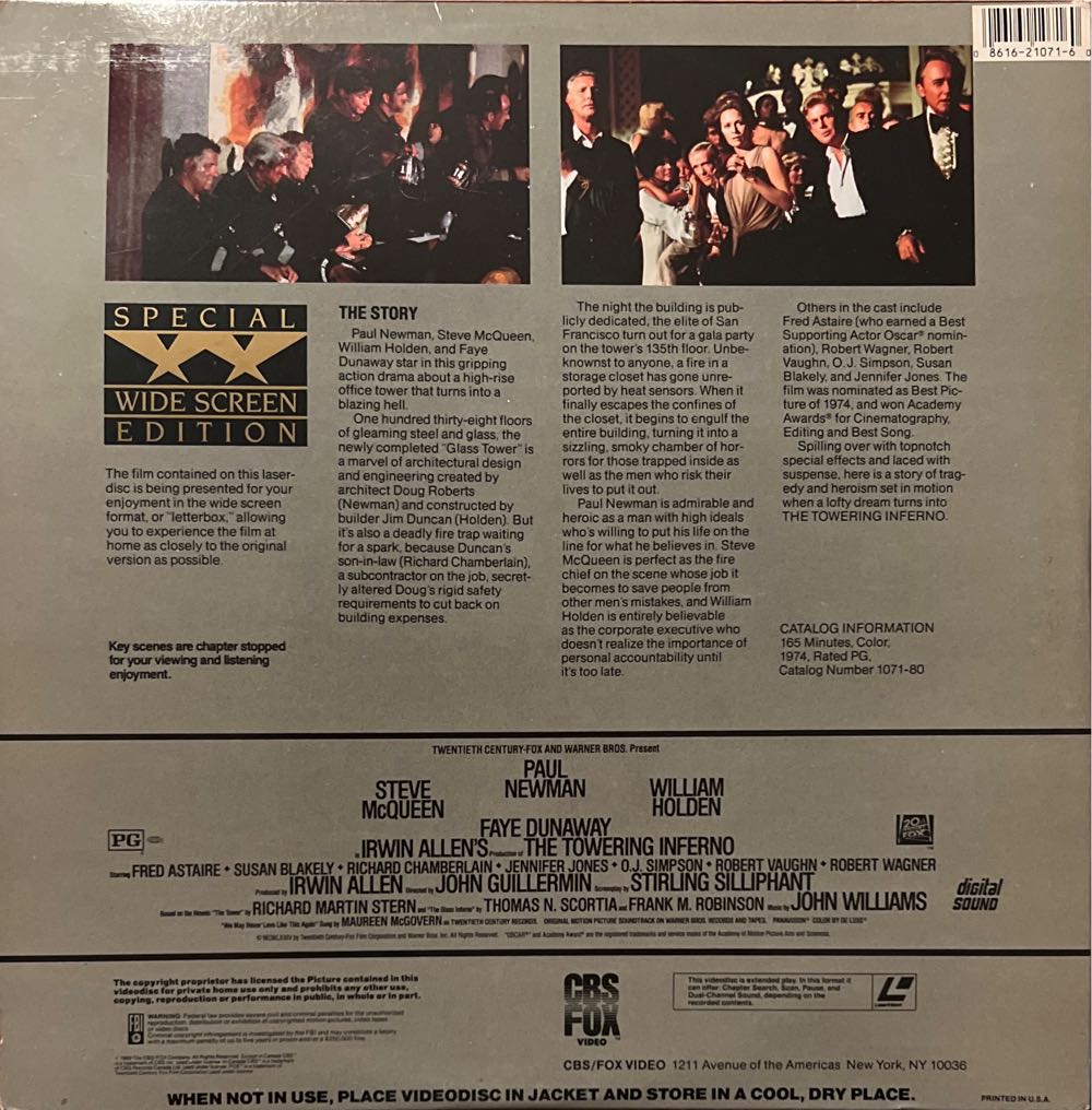 The Towering Inferno Laser Disc movie collectible [Barcode 086162107160] - Main Image 2