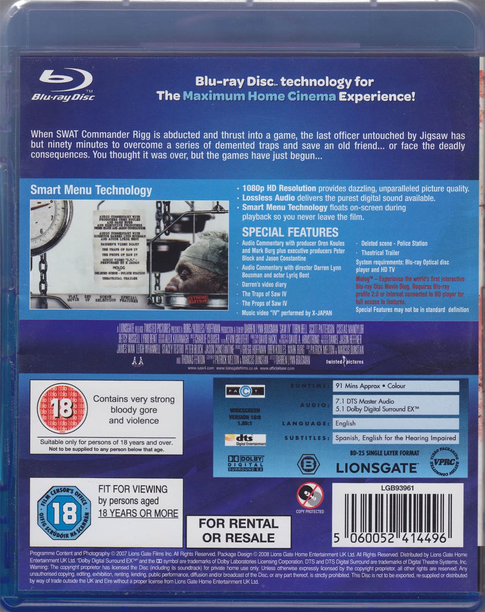 Saw Legacy - Saw IV Blu-ray movie collectible [Barcode 5060052414496] - Main Image 2