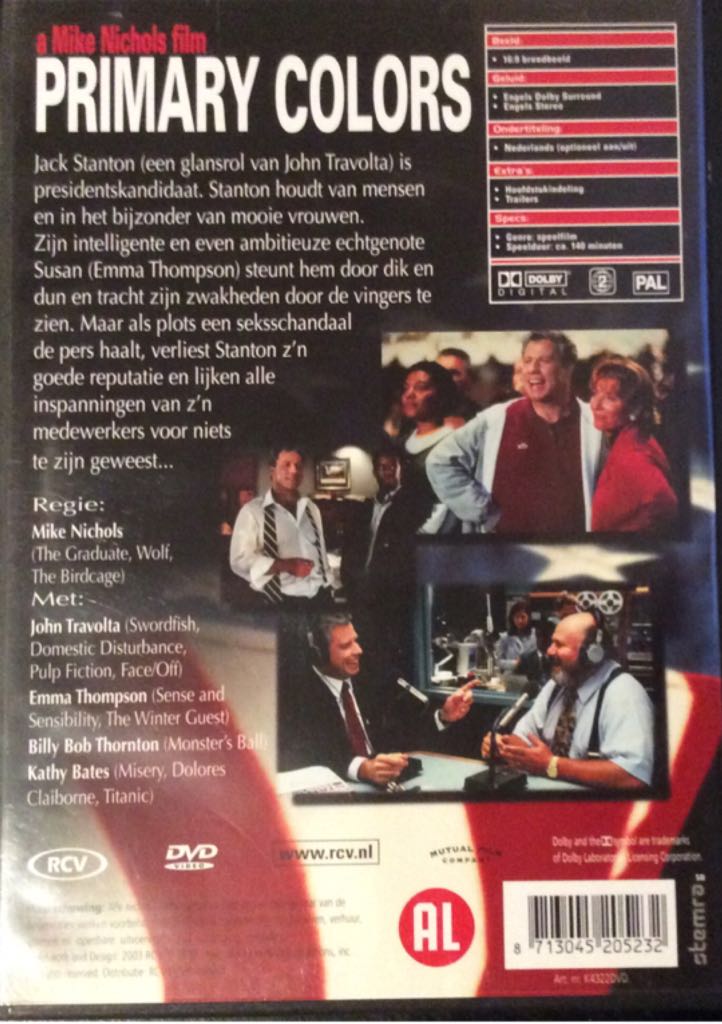 Primary Colors DVD movie collectible [Barcode 8713045205232] - Main Image 2