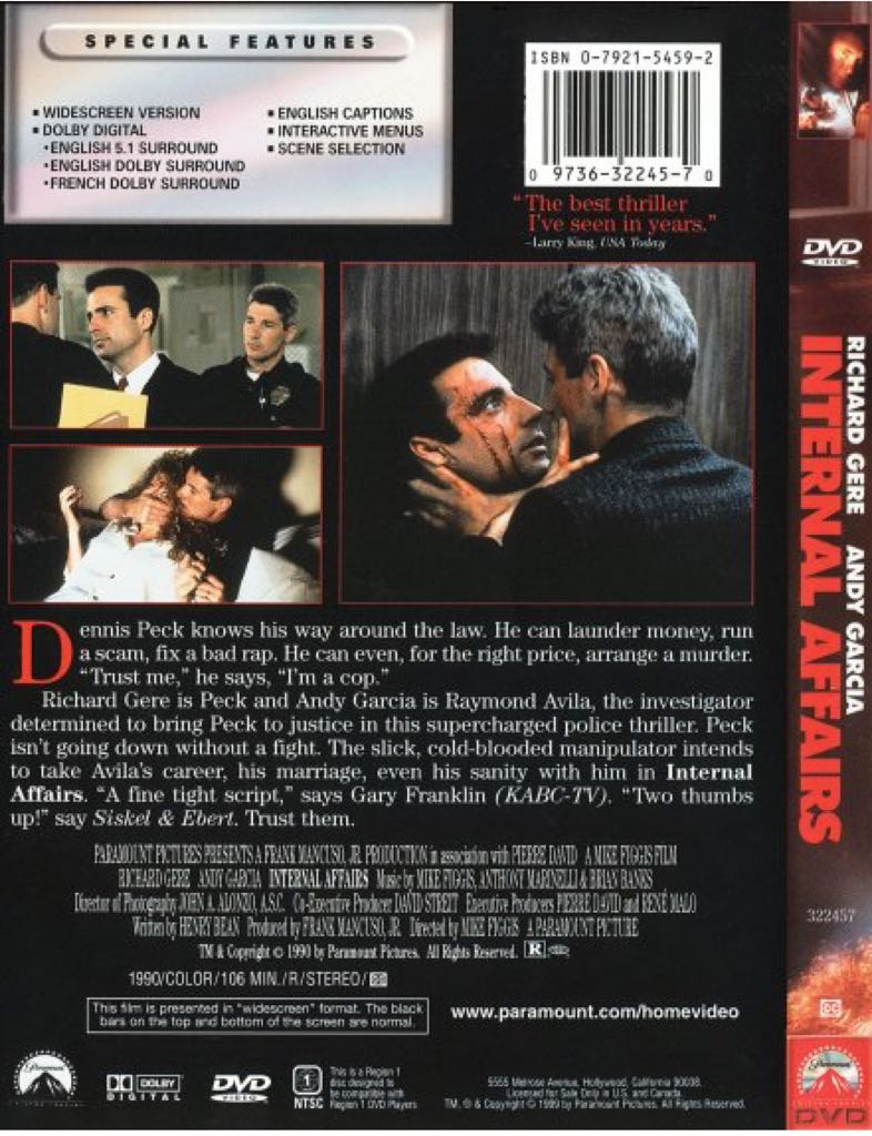 Internal Affairs DVD movie collectible [Barcode 097363224525] - Main Image 2