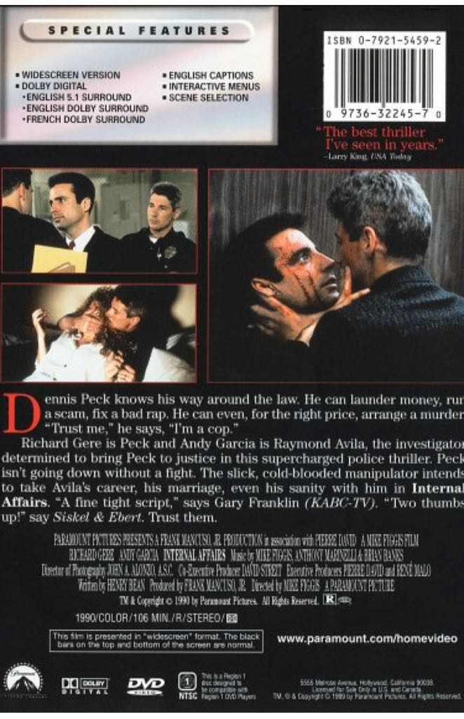 Internal Affairs DVD movie collectible [Barcode 097363224570] - Main Image 2