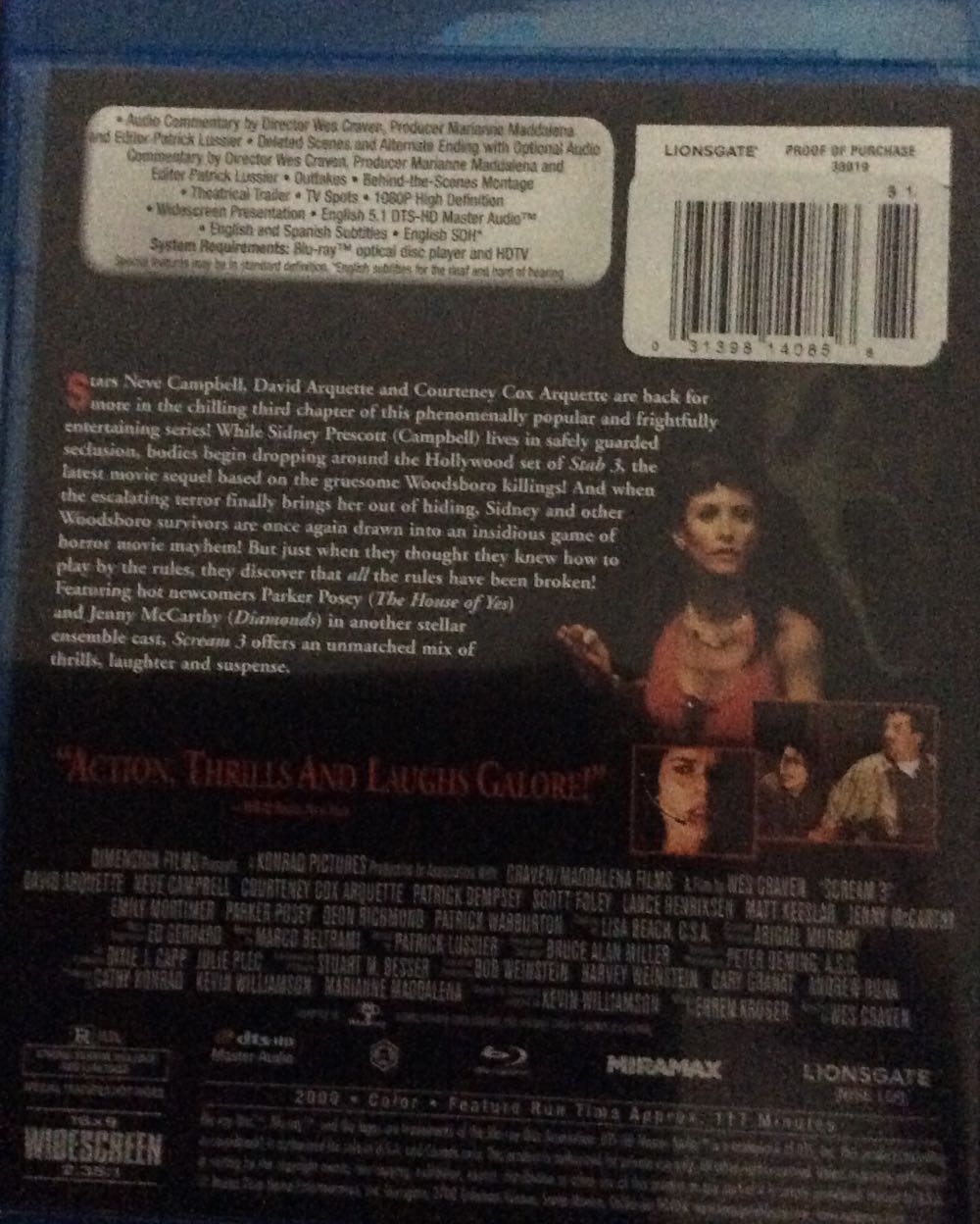 Scream 3 Blu-ray movie collectible [Barcode 031398140856] - Main Image 2