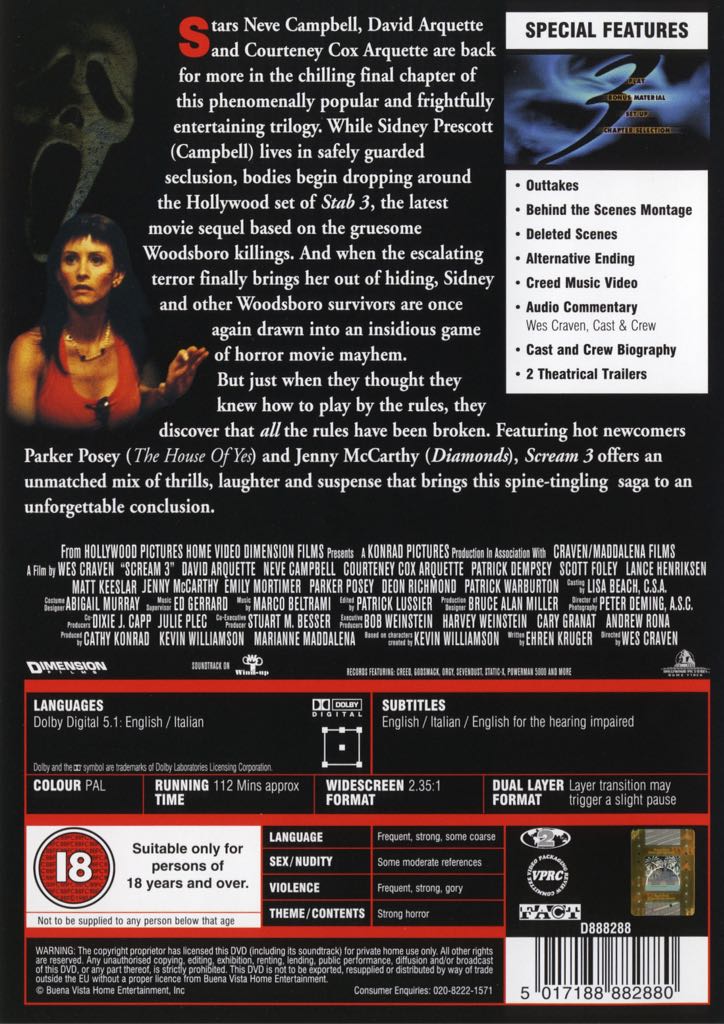 Scream 3 DVD movie collectible [Barcode 5017188882880] - Main Image 2
