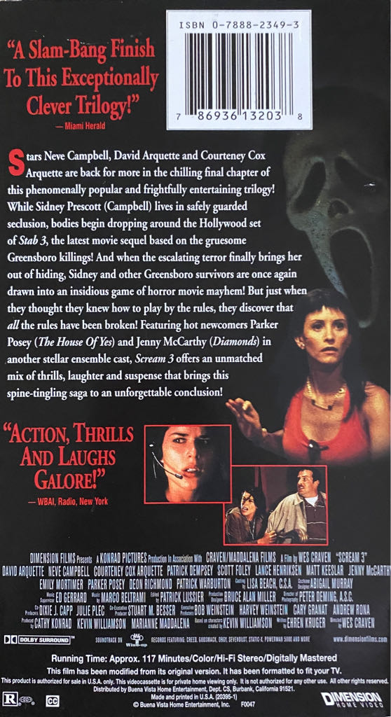 Scream 3 VHS movie collectible [Barcode 786936132038] - Main Image 2