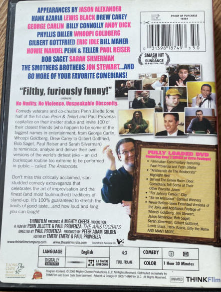 The Aristocrats DVD movie collectible [Barcode 821575540759] - Main Image 2