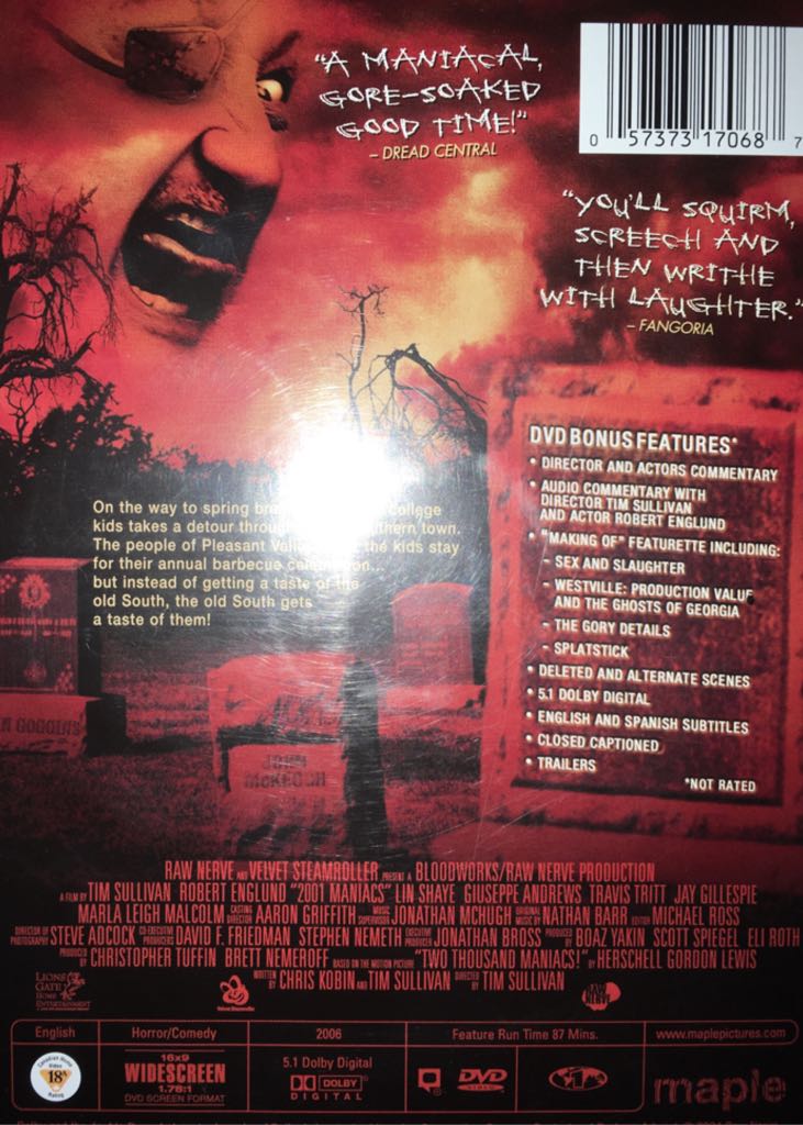 2001 Maniacs DVD movie collectible [Barcode 057373170687] - Main Image 2