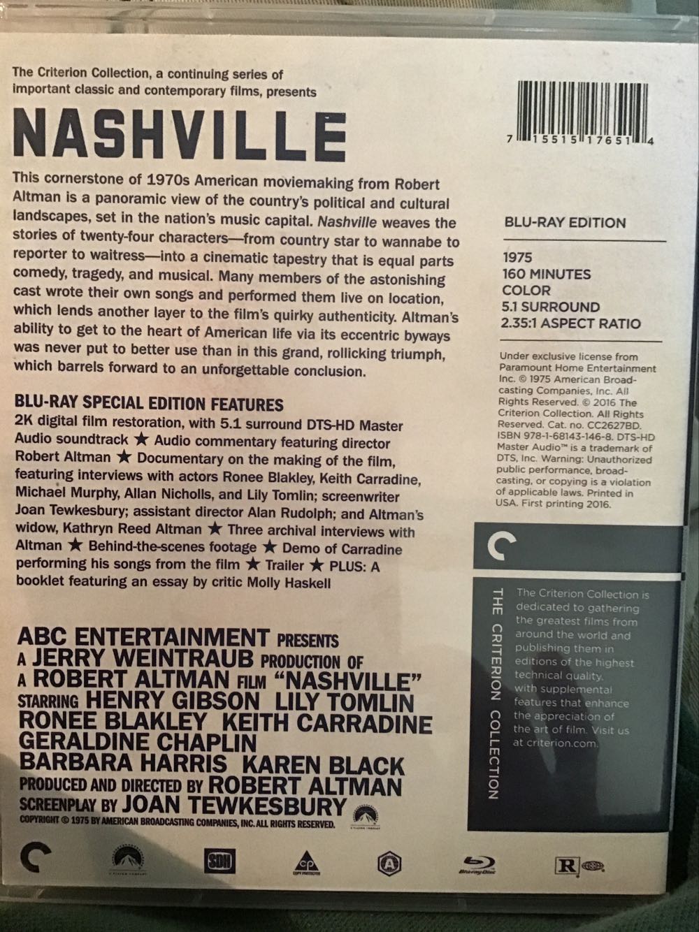 Nashville - Criterion Ed. Blu-ray movie collectible [Barcode 715515176514] - Main Image 2