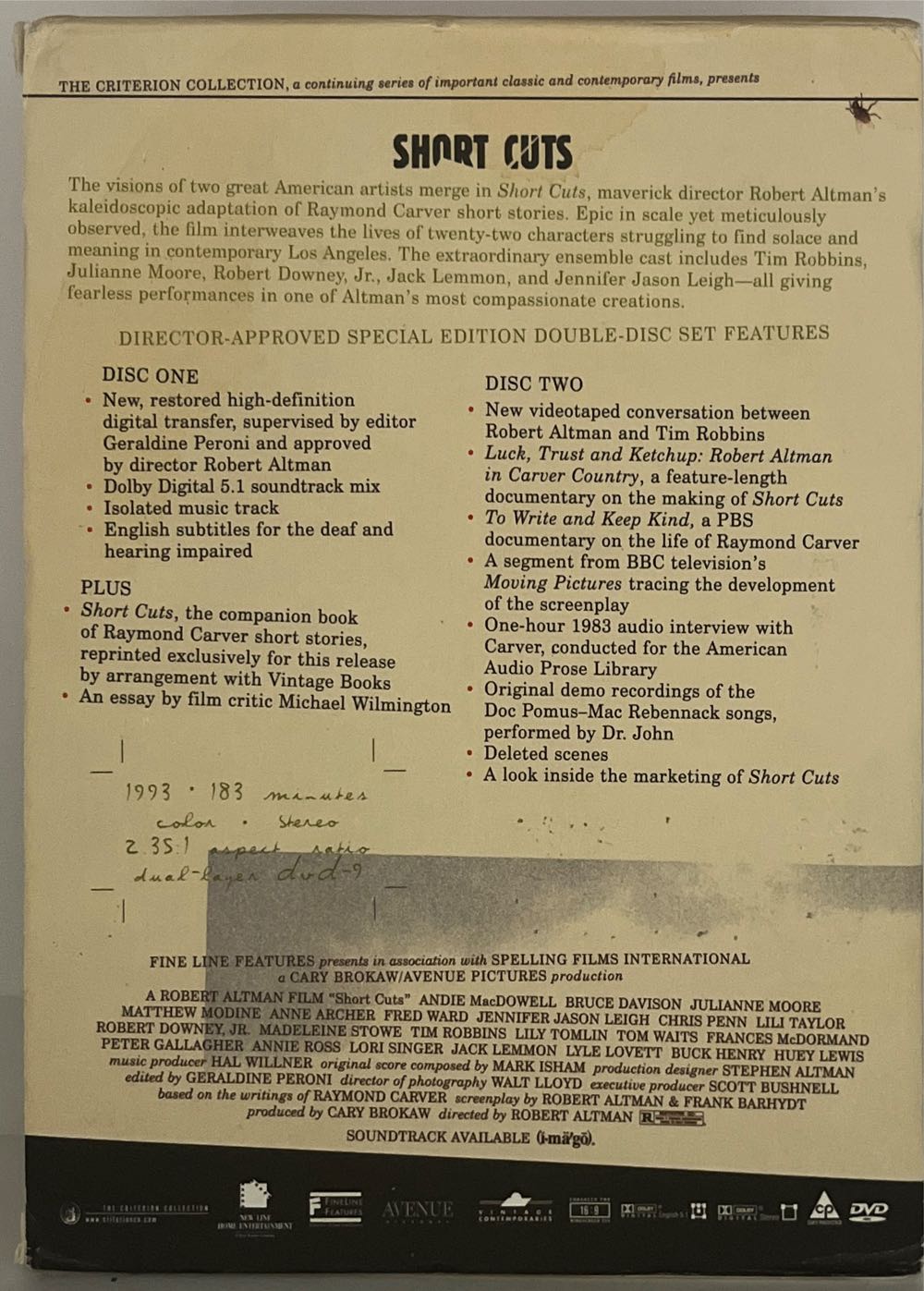 Short Cuts DVD movie collectible [Barcode 715515015820] - Main Image 2