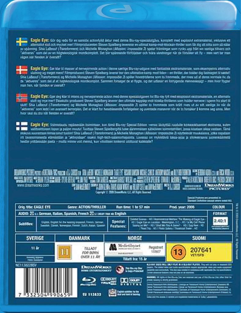 Eagle Eye Blu-ray movie collectible [Barcode 7332504990659] - Main Image 2