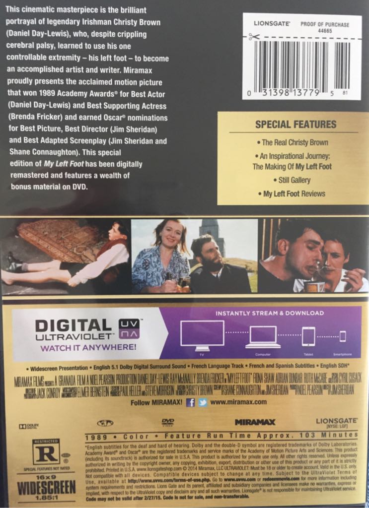 My Left Foot DVD movie collectible [Barcode 031398137795] - Main Image 2