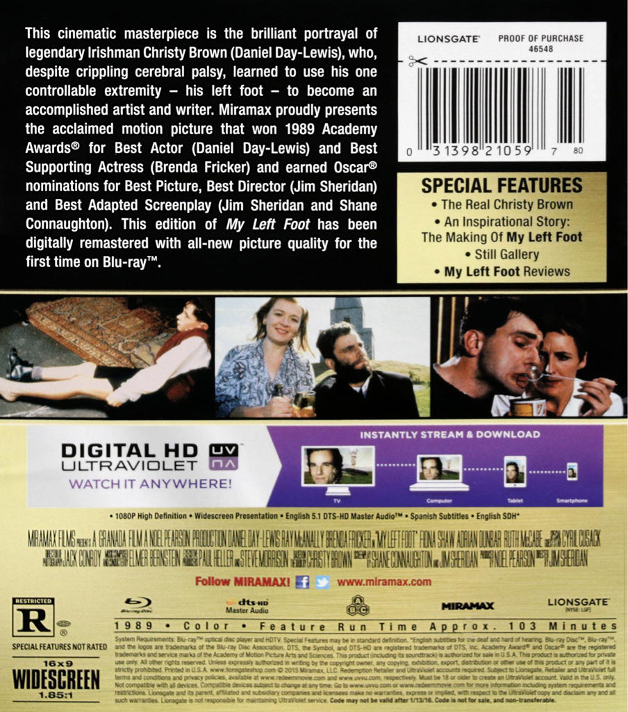 My Left Foot  Blu-ray movie collectible [Barcode 031398210597] - Main Image 2