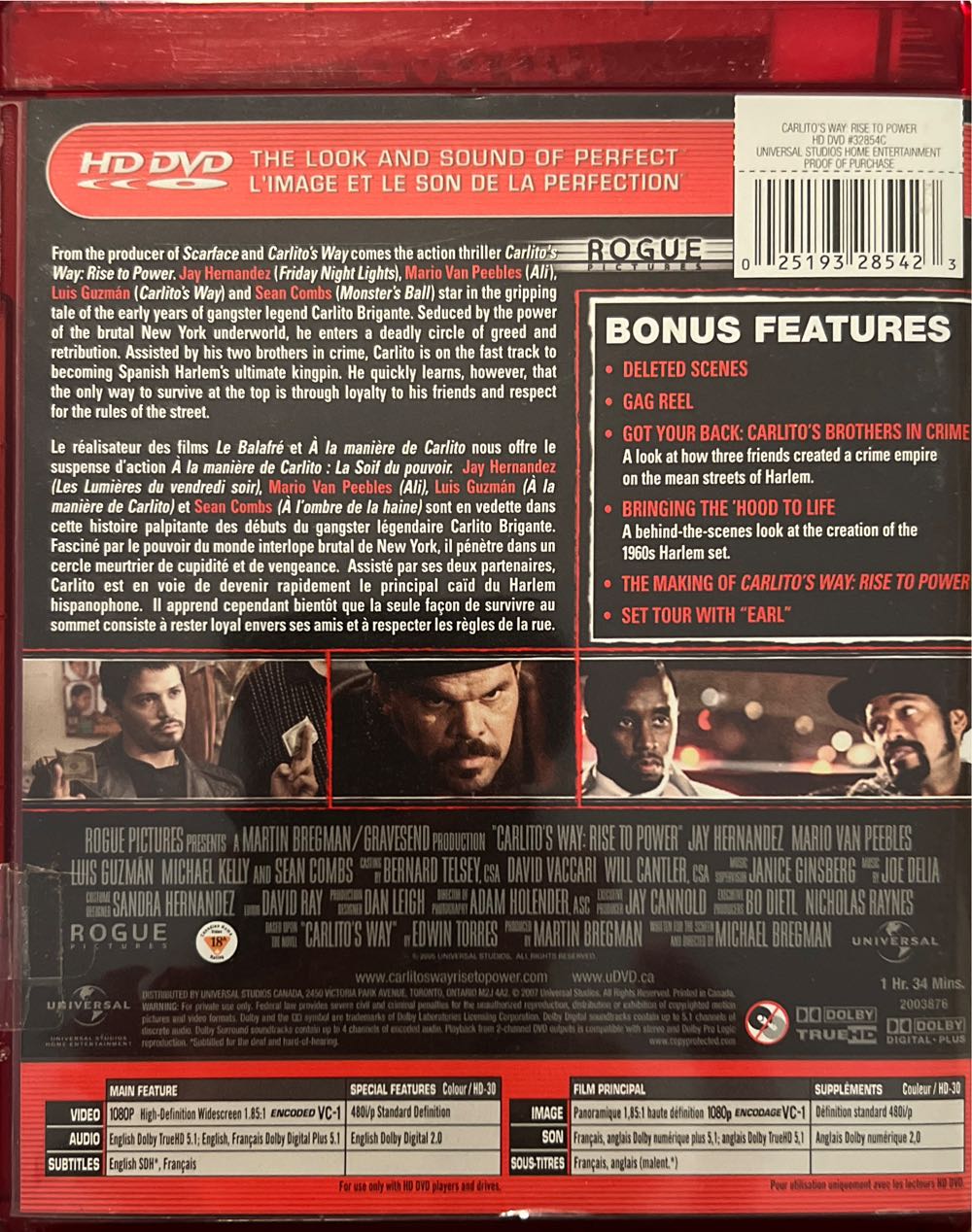 Carlitos Way: Rise To Power HD DVD movie collectible [Barcode 025193285423] - Main Image 2