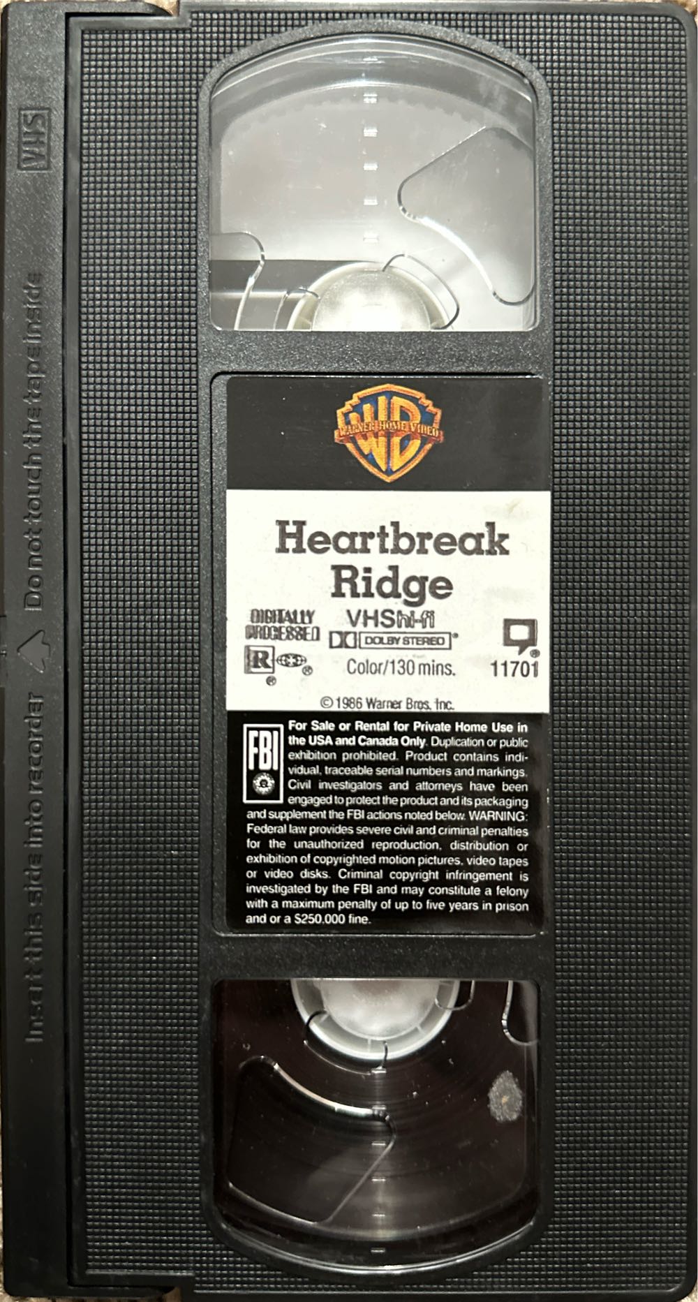 Heartbreak Ridge VHS movie collectible [Barcode 085391170136] - Main Image 4