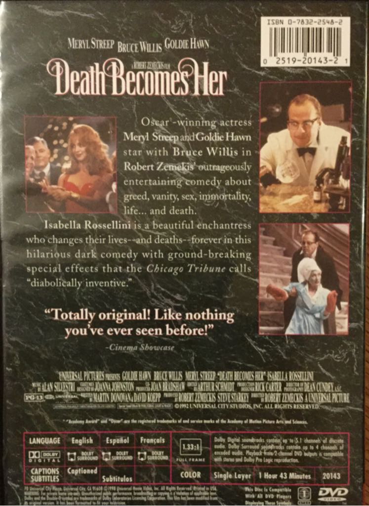 (002) Death Becomes Her DVD-R movie collectible [Barcode 025192014321] - Main Image 2