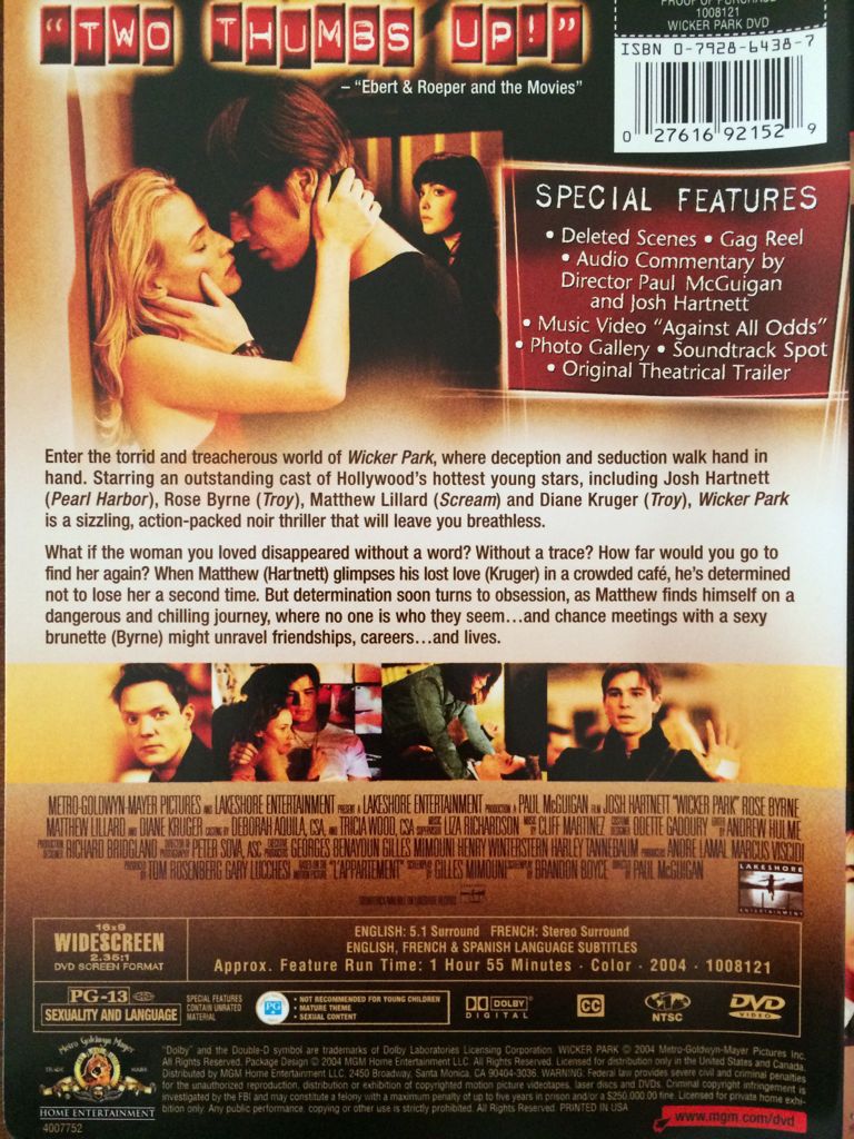 Wicker Park DVD movie collectible [Barcode 027616921529] - Main Image 2