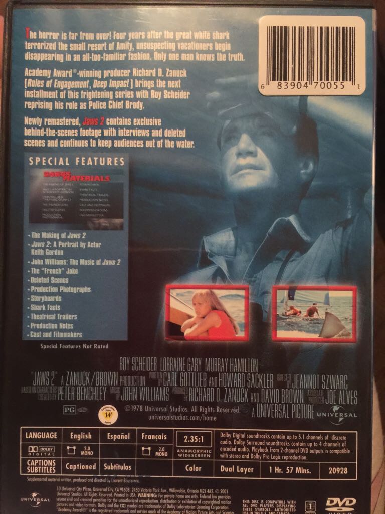 Jaws 2 DVD movie collectible [Barcode 683904700551] - Main Image 2