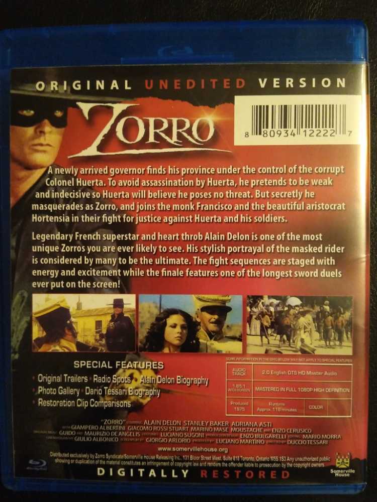 Zorro - 1975 Blu-ray movie collectible [Barcode 880934122227] - Main Image 2