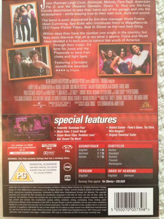 Josie and the Pussycats DVD movie collectible [Barcode 5050070007398] - Main Image 2
