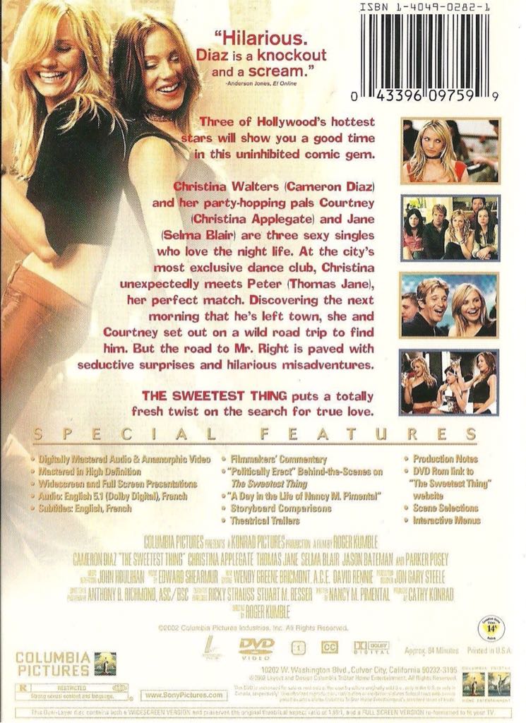 The Sweetest Thing DVD movie collectible [Barcode 011575097593] - Main Image 2