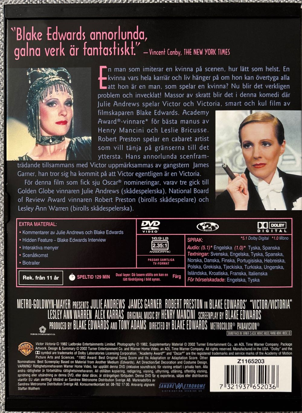 Victor Victoria DVD movie collectible [Barcode 7321937652036] - Main Image 2