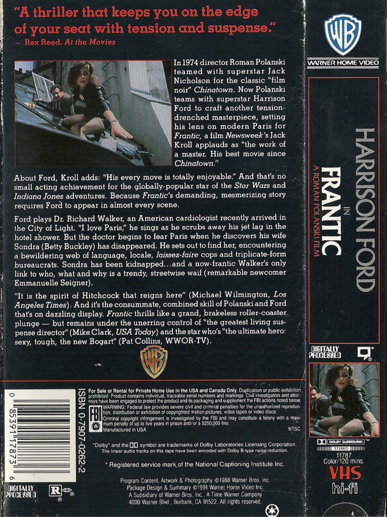 Frantic VHS movie collectible [Barcode 8011521178729] - Main Image 2