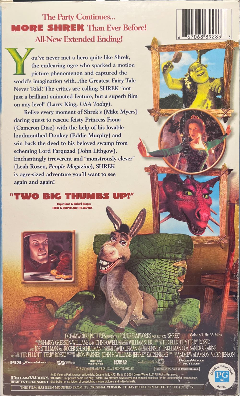 Shrek VHS movie collectible [Barcode 667068892833] - Main Image 2